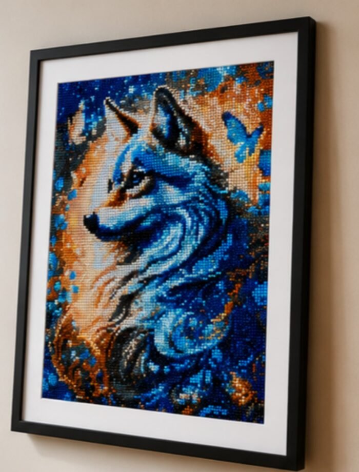 1000010985 Painting diamant Loup encadré – Tableau décoratif 30 x 40 cm