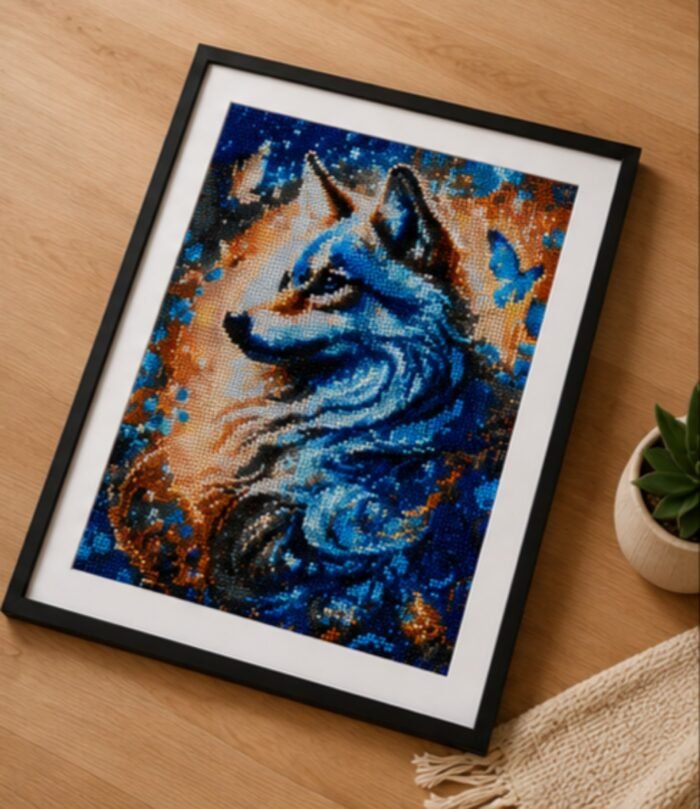 1000010986 Painting diamant Loup encadré – Tableau décoratif 30 x 40 cm