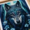 Gros plan sur les diamants scintillants du tableau painting diamant Loup encadré 30x40 cm