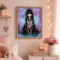 Tableau diamond painting Gorjuss encadré accroché au mur dans une chambre romantique