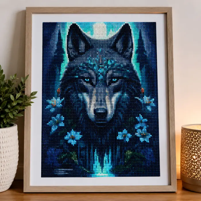 Painting diamant Loup encadré – Tableau décoratif 30 x 40 cm
