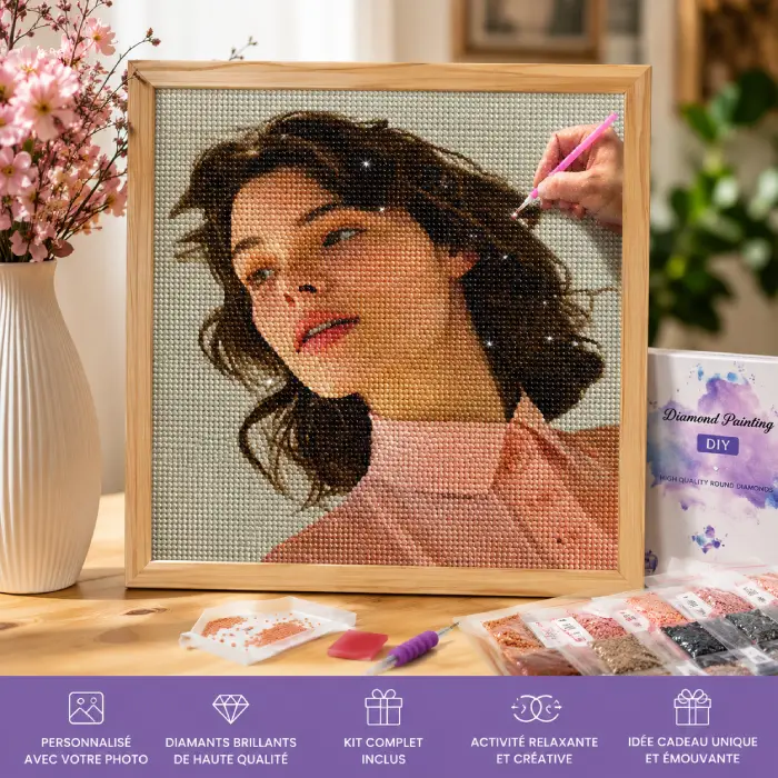 Diamond Painting personnalisé à partir d'une photo avec kit complet et diamants brillants
