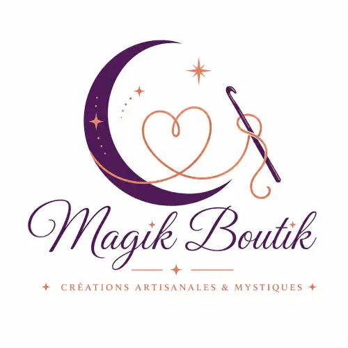 Logo du site magik-boutik.fr, achat de peluches en crochet, mugs personnalisés, puzzles personnalisés, oracle du loup, painting diamant...