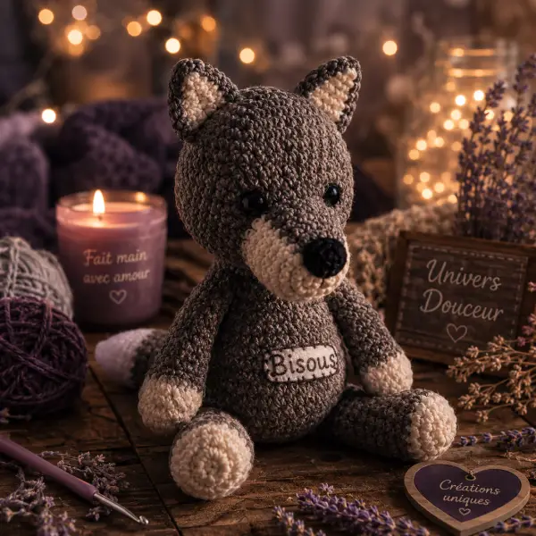 Photo du loup en crochet pour représenter la catégorie Univers Douceur du site magik-boutik.fr