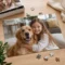 Puzzle photo personnalisé – Enfant et chien Puzzle photo personnalisé représentant une enfant souriante avec son chien golden retriever sur une table en bois.