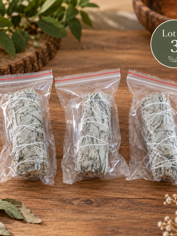 lot de 3 bâtons de sauge blanche séchée, fagots naturels à brûler