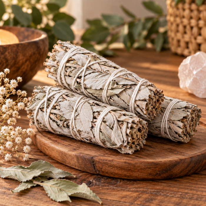 lot de 3 bâtons de sauge blanche séchée, fagots naturels à brûler